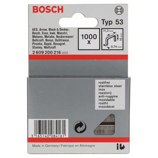 Bosch Feindrahtklammer Typ 53, 11,4 x 0,74 x 10 mm, 1000er-Pack, rostfrei