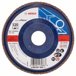 Bosch Fächerschleifscheibe X551, Expert for Metal, gerade, 115 mm, 120, Kunststoff