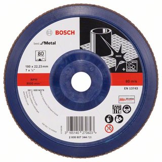 Bosch Fächerschleifscheibe X571, Best for Metal, gerade, 180 mm, 80, Kunststoff