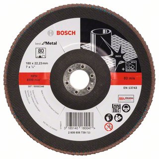 Bosch Fächerschleifscheibe X571, Best for Metal, gewinkelt, 180 mm, 80, Glasgewebe