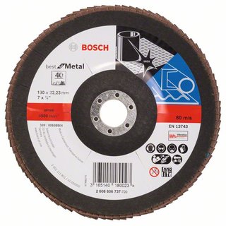 Bosch Fächerschleifscheibe X571, Best for Metal, gewinkelt, 180 mm, 40, Glasgewebe