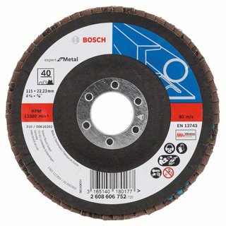 Bosch Fächerschleifscheibe X551, Expert for Metal, gewinkelt, 115 mm, 40, Glasgewebe