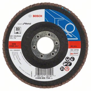 Bosch Fächerschleifscheibe X551, Expert for Metal, gewinkelt, 115 mm, 80, Glasgewebe