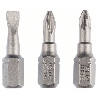 Bosch Schrauberbit-Set Extra-Hart (gemischt), 3-teilig, S 0,6x4,5, PH1, PZ1, 25 mm