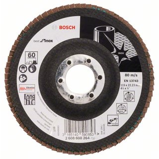 Bosch Fächerschleifscheibe X581, Best for Inox, gewinkelt, 115 mm, 60, Glasgewebe