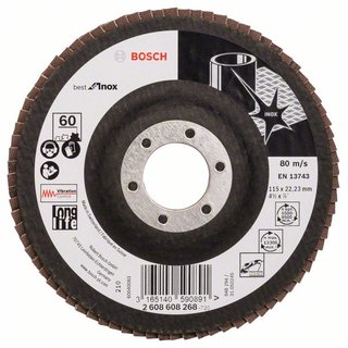 Bosch Fächerschleifscheibe X581, Best for Inox, gerade, 115 mm, 60, Glasgewebe