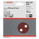 Bosch Schleifblatt C430, 115 mm, 60, 120, 240, 8 Löcher, Klett, 6er-Pack